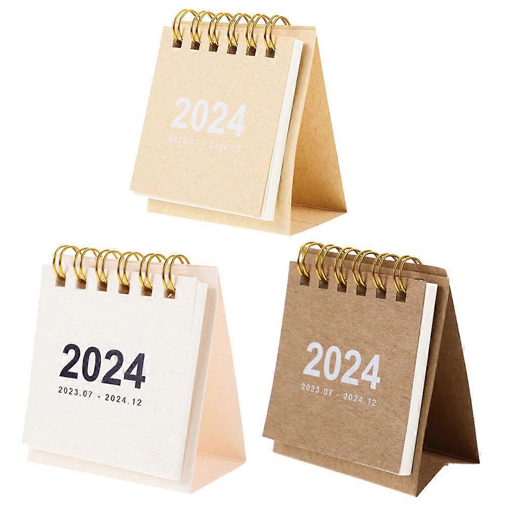 Desktop Mini Calendar Ultra-Thin Decorative Monthly Home Use Moon White Paper 3Pcs
