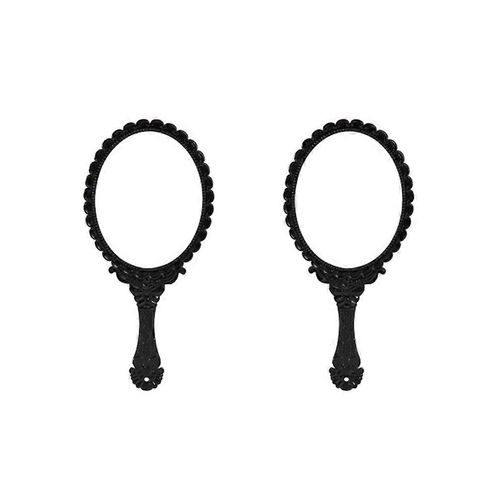 ビンテージハンドヘルドメイクアップミラーエンボスデザイン付きポータブル化粧鏡軽量ブラックトラベルフレンドリークラシックスタイルホームや外出先