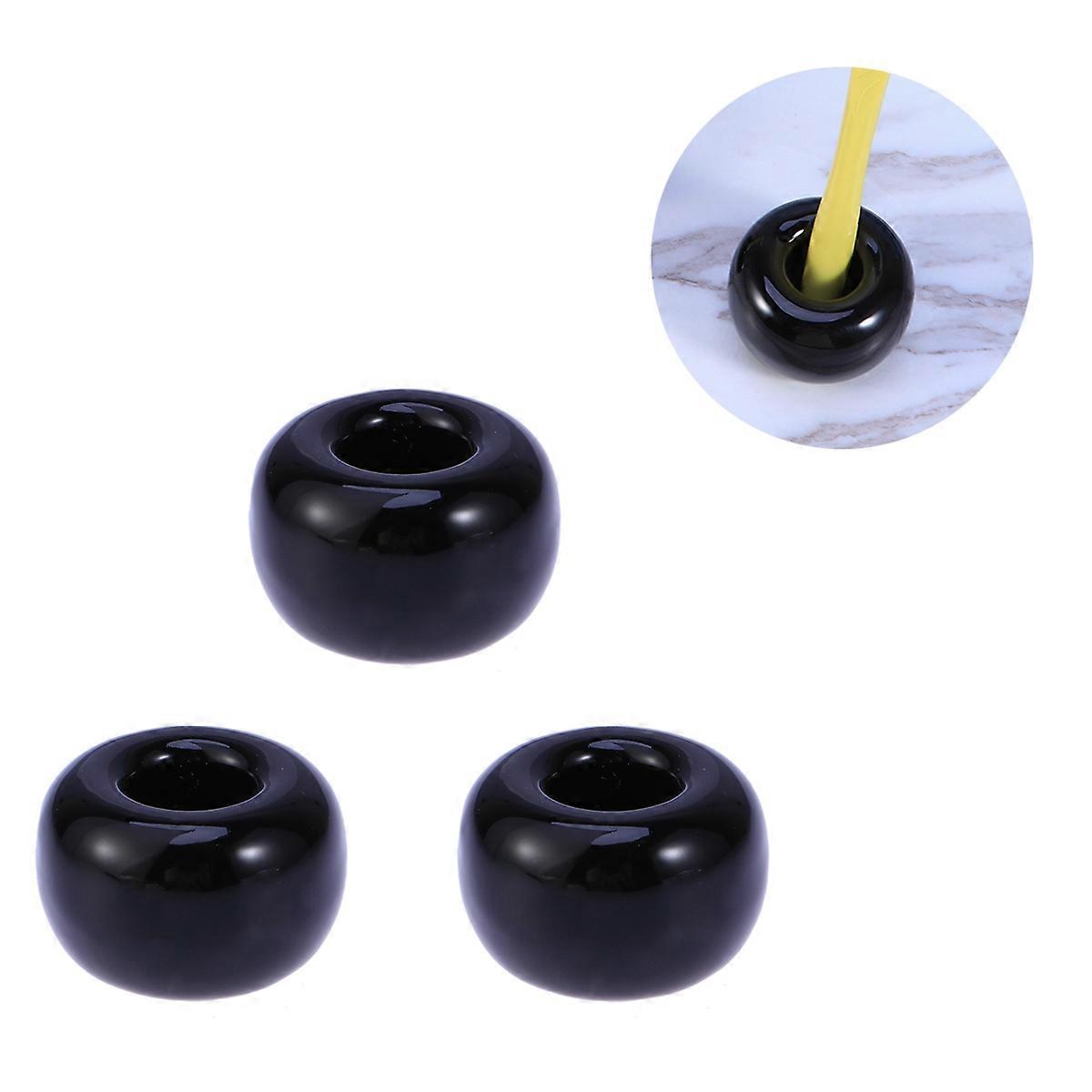 Ceramics Toothbrush Base for Storage Use 3Pcs Black Round Design