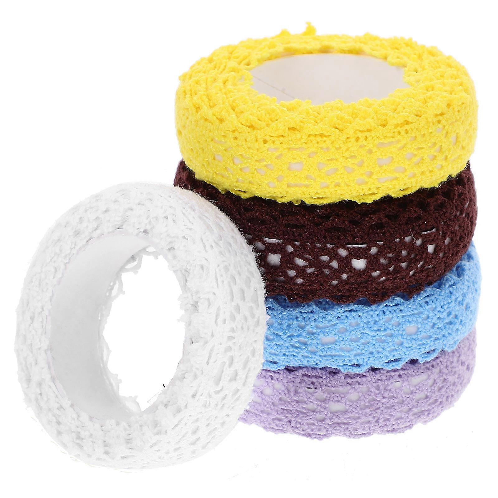5 Rolls Cotton Lace Tape with Hollow Pattern Decorative Trim Ribbon for Scrapbooking, Journals, and Photo Albums & Paste Craft Accessory