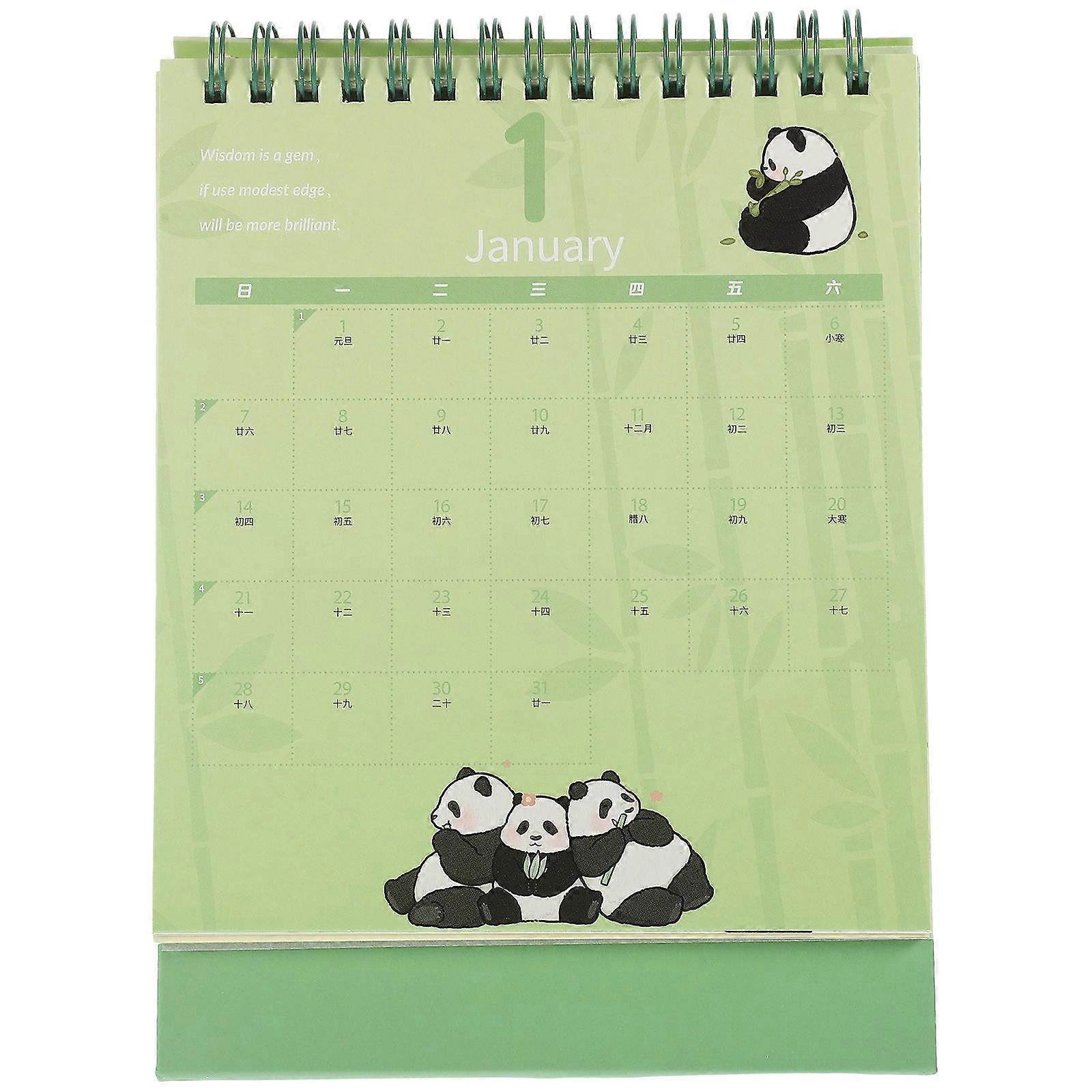 Desktop Decoration Calendar Panda Pattern Standing Desk Planner Home Use 1Set