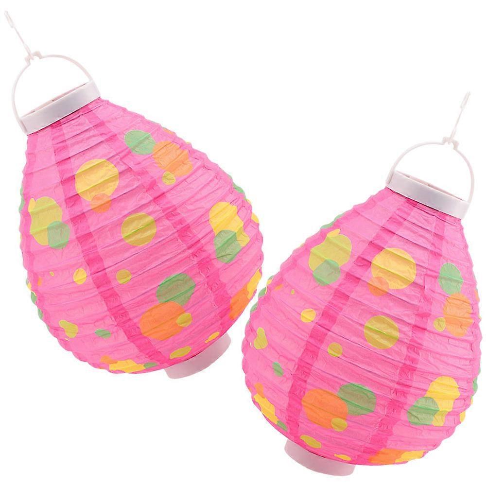 Pink LED Paper Lantern Lights for Party 2Pcs Egg Shape Paper Lanterns