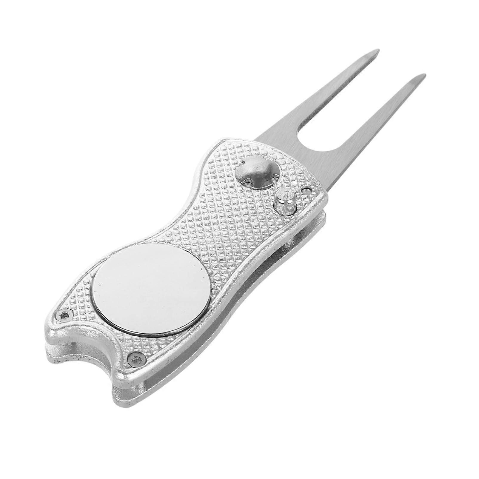 Golf Fork Divot Tool Black Aluminium Alloy Silver