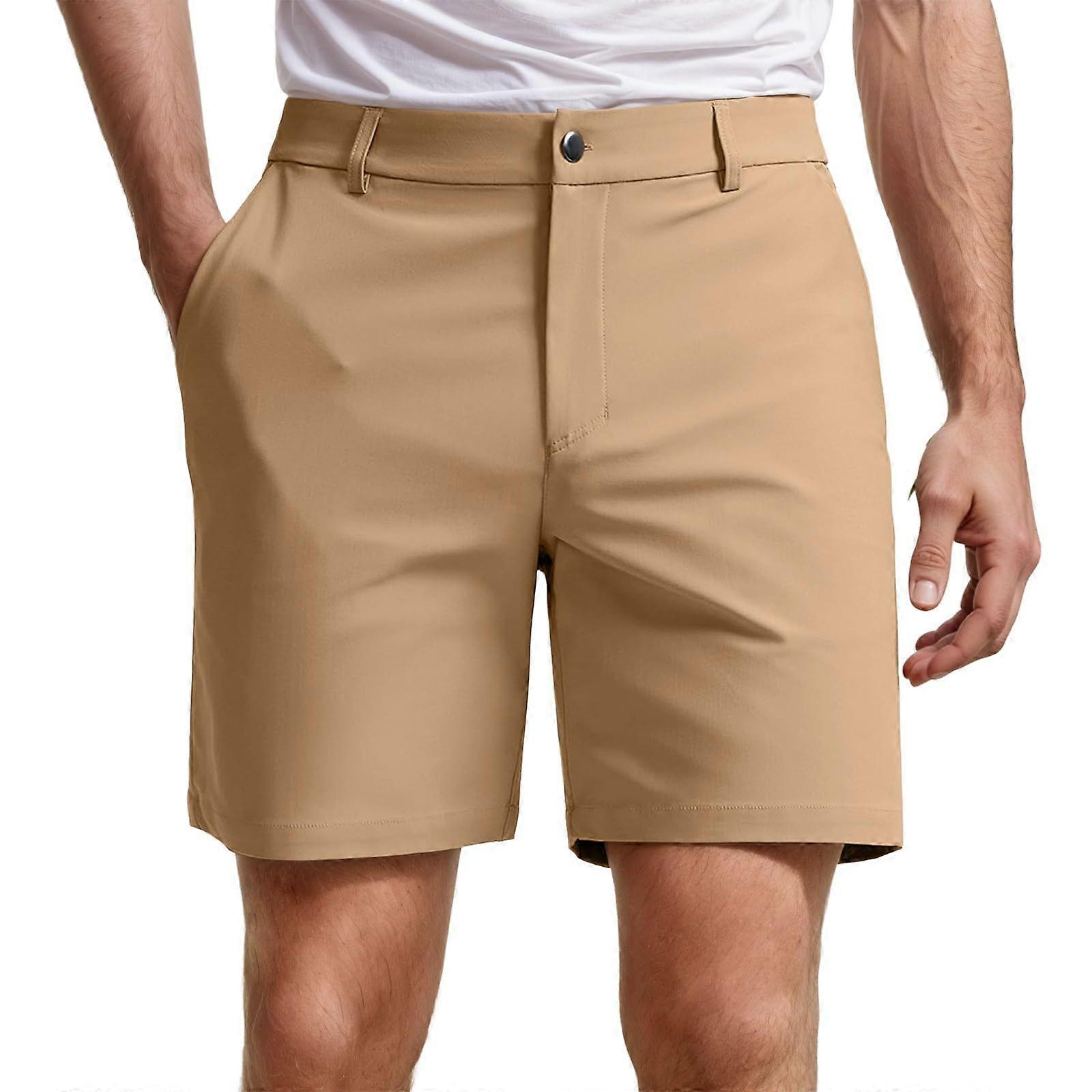 Waterproof Men's Stretch Shorts with 4 Pockets, Lightweight Khaki Work Pants, Size XL
