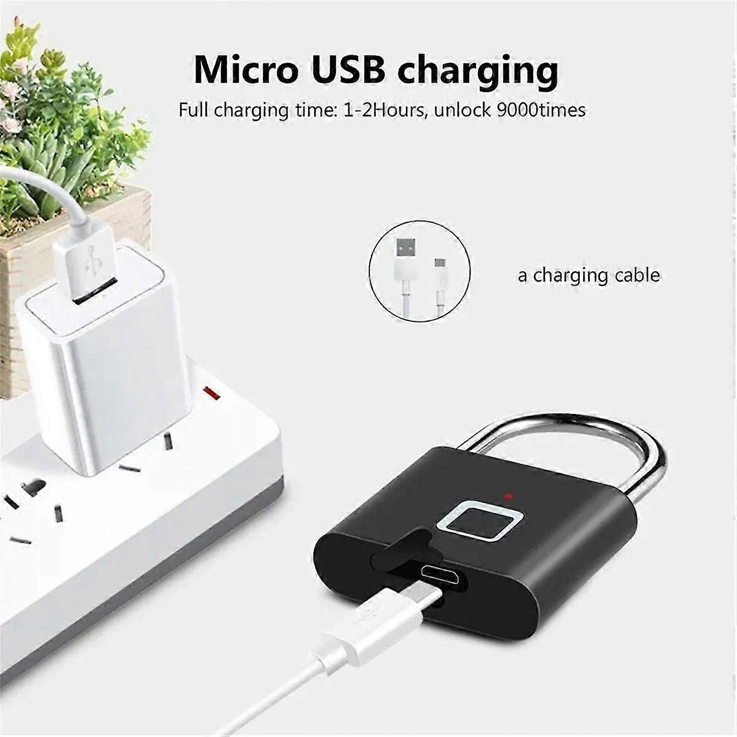 Keyless USB Charging Fingerprint Lock Smart Padlock Waterproof Door Lock Portable Anti-Theft Padlock