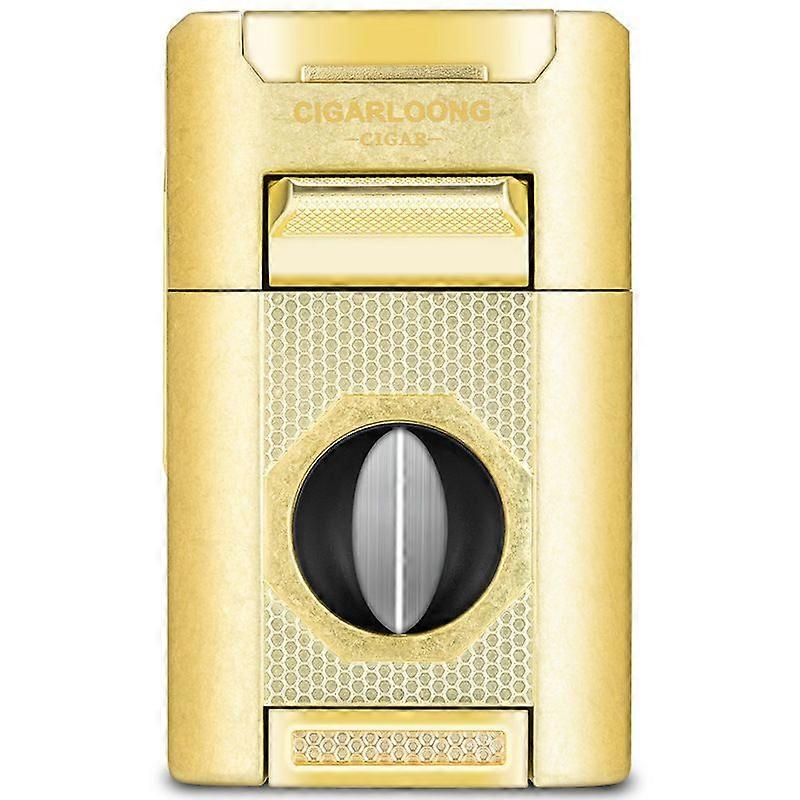 Eggplant Cigar Lighter Multi-Function With Cigar Cutter Cigar Drill Cigarette Holder Gift Box Four Fire Direct Punching Windproof