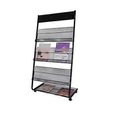 Freestanding Magazine Rack, Modern Newspaper Stand, Floor Display Holder for Brochures and Advertising Materials, Black Metal