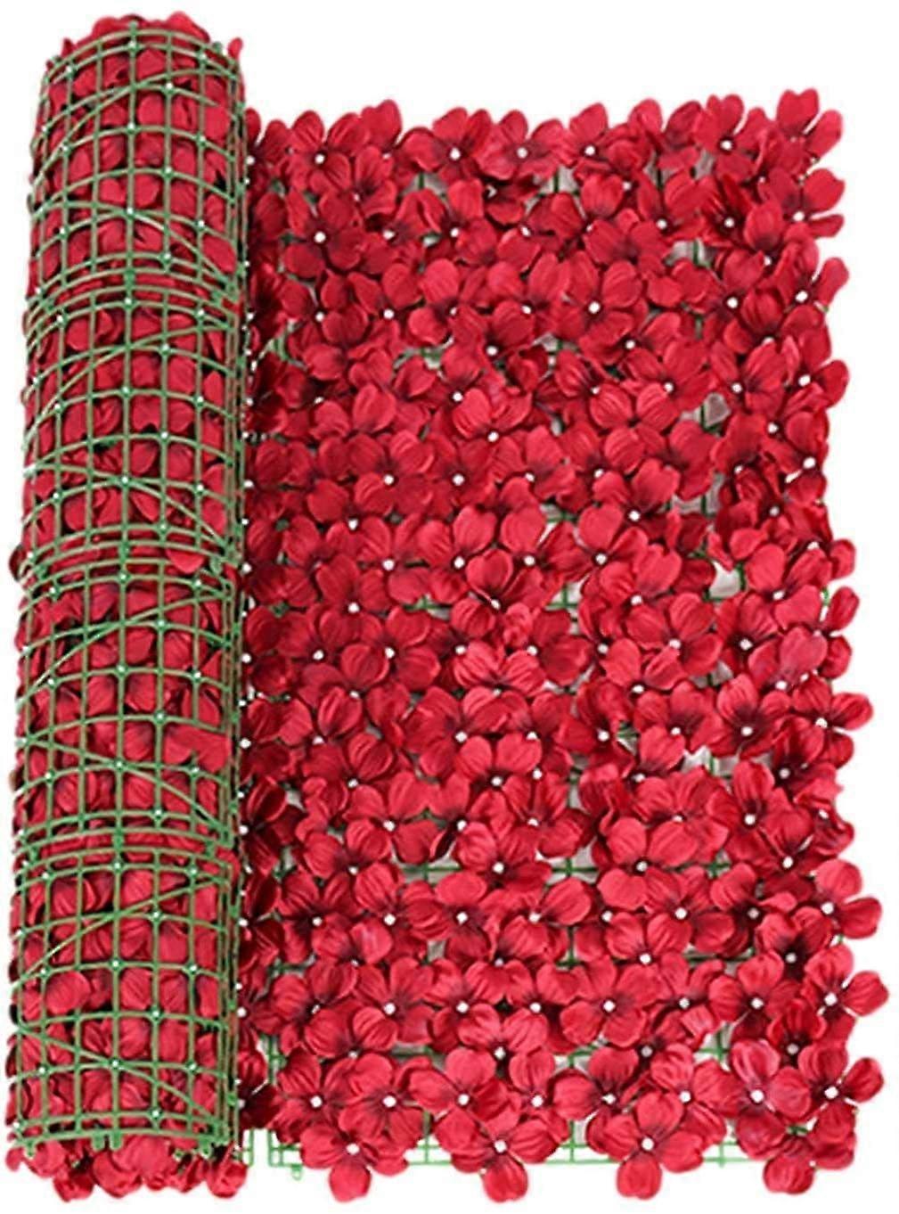 Artificial Hedge Fence Screen with Flower Grid 0.5 x 1 M Red, Expandable Trellis for Balcony, Patio, Garden Decoration