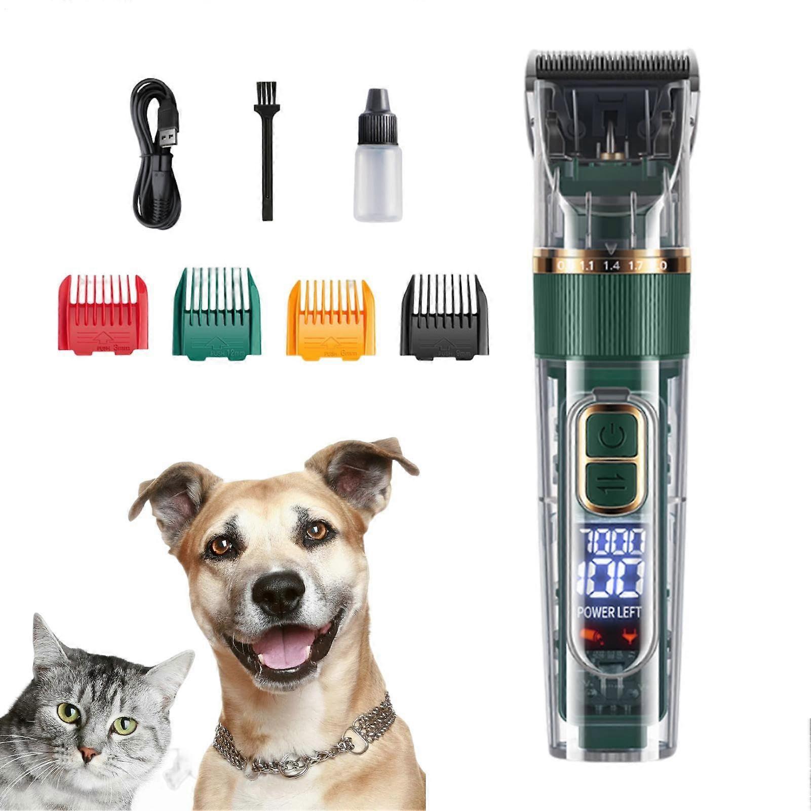Pet Grooming Clippers for Dogs and Cats | Cordless Hair Clippers with Digital Display for Thick Coats | Green Grooming Kit