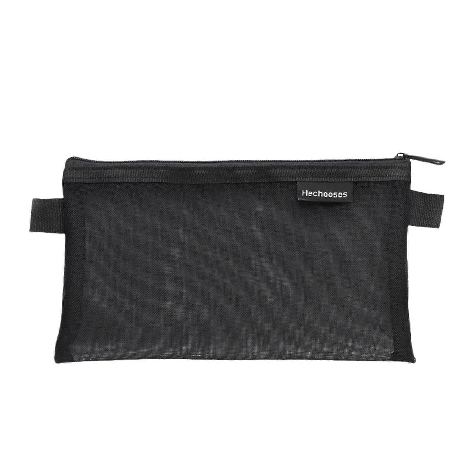 Pencil Case Simple Transparent Mesh Pen Bag Storage Bag Stationery Bag with for Student Exams Black Rectangle
