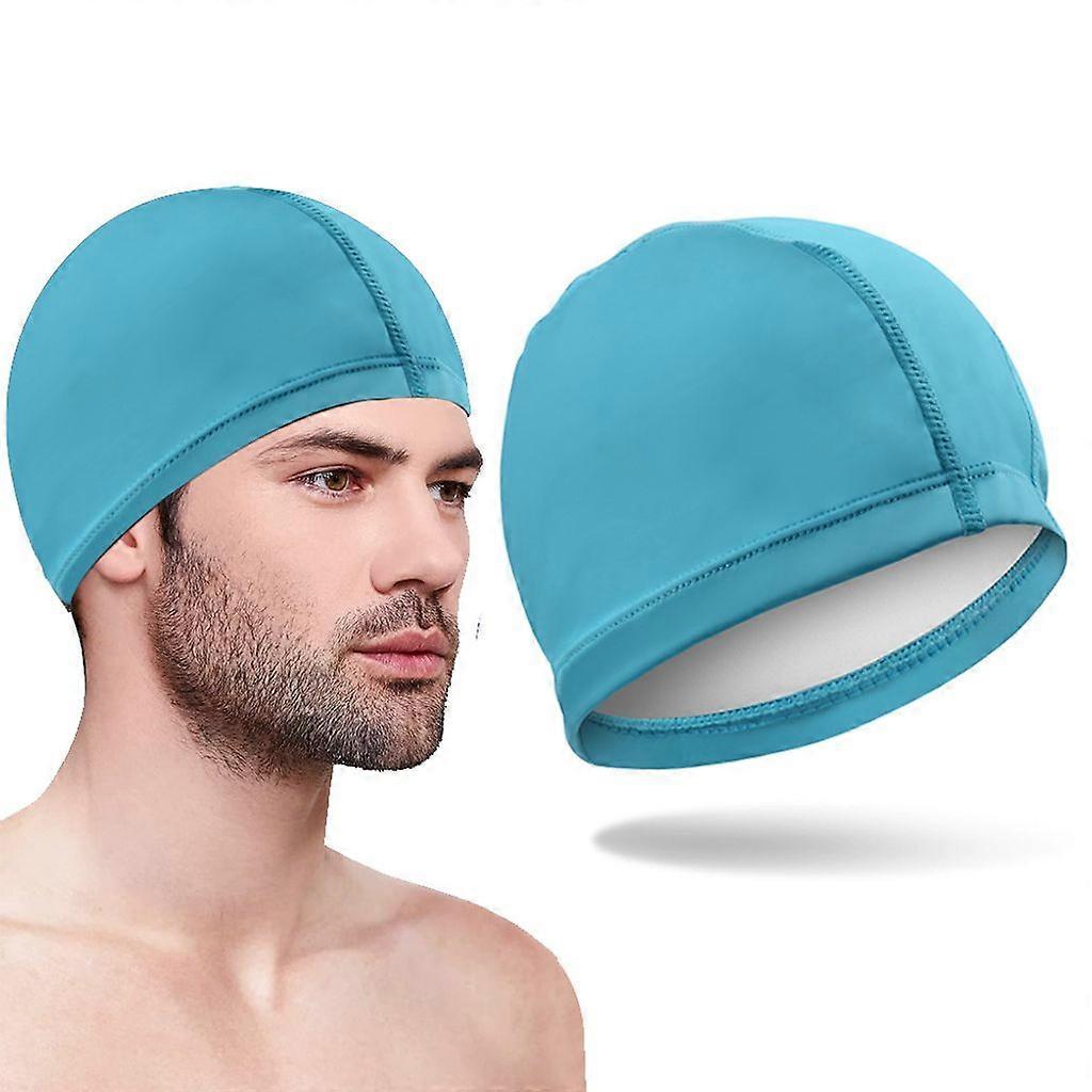 Nylon elastic swim cap, children's and adults, light blue