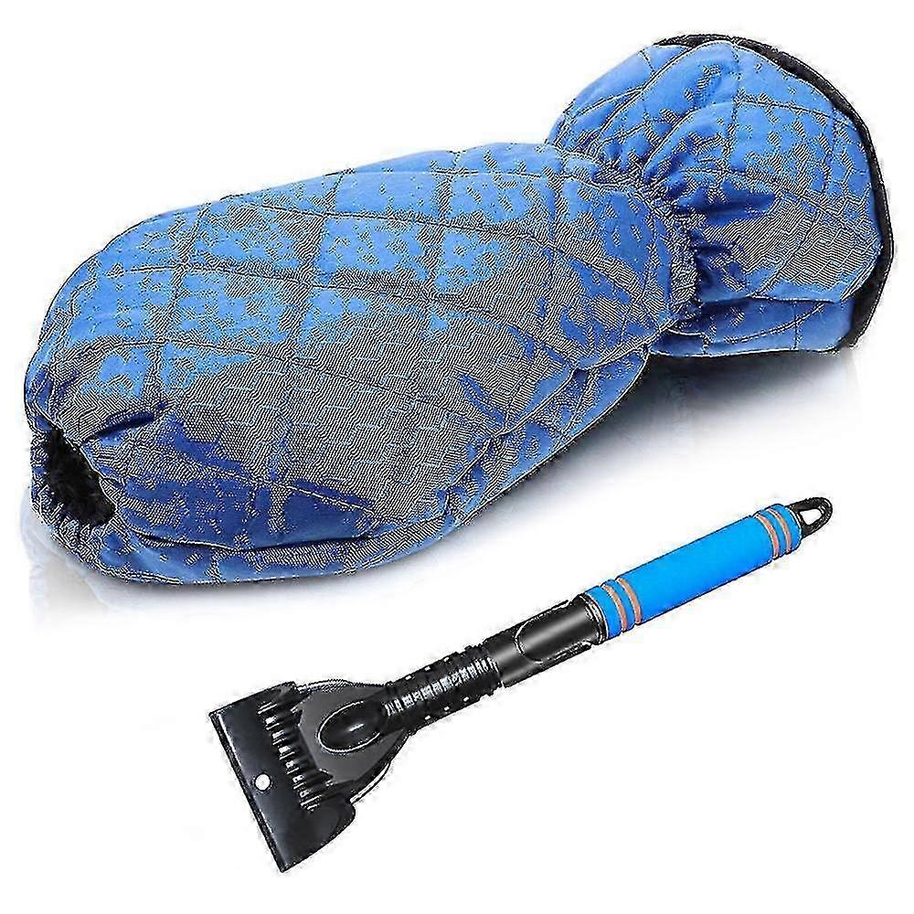 Snow Removal Shovel with Velvety Warm Gloves - Retractable Ice Scraper and Deicer Tool