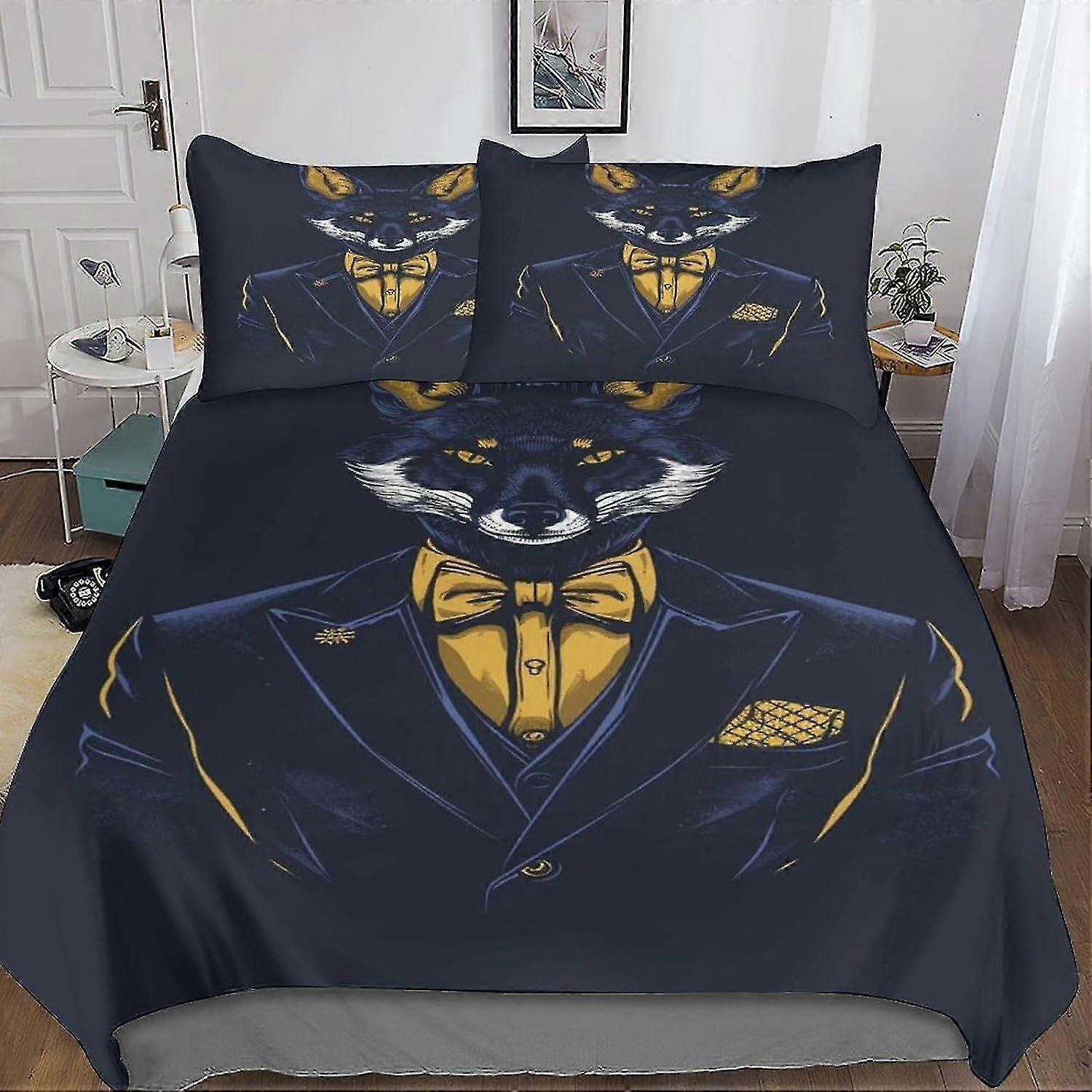Colorful Fox 3D Printed Quilt Cover 3PCs Animal Bedding Set with Microfiber and Hidden Zipper Closure for Boys