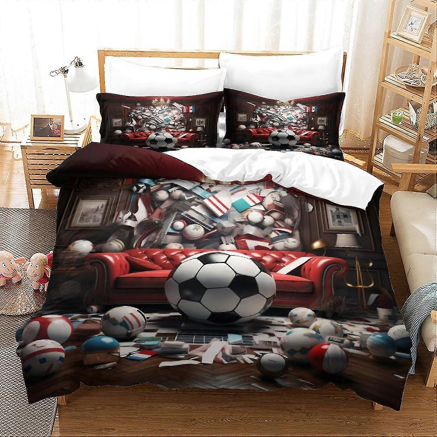 Kids' Lightweight Soft and Breathable 3D Printed Football Duvet Cover Set with Pillowcase for All Ages