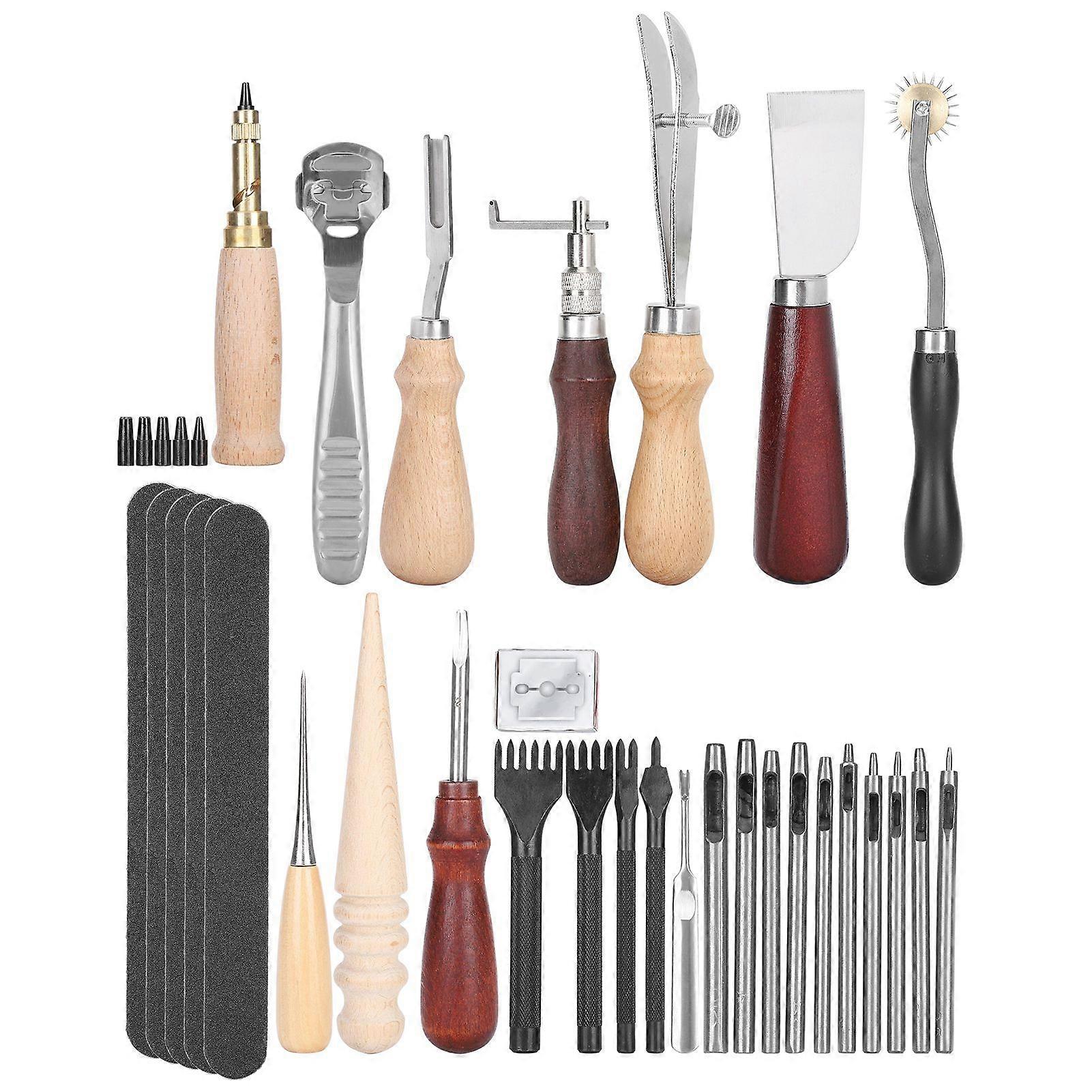 2025 أحدث طراز 33 قطعة أدوات الحرف الجلدية مجموعة DIY الجلود نحت ختم