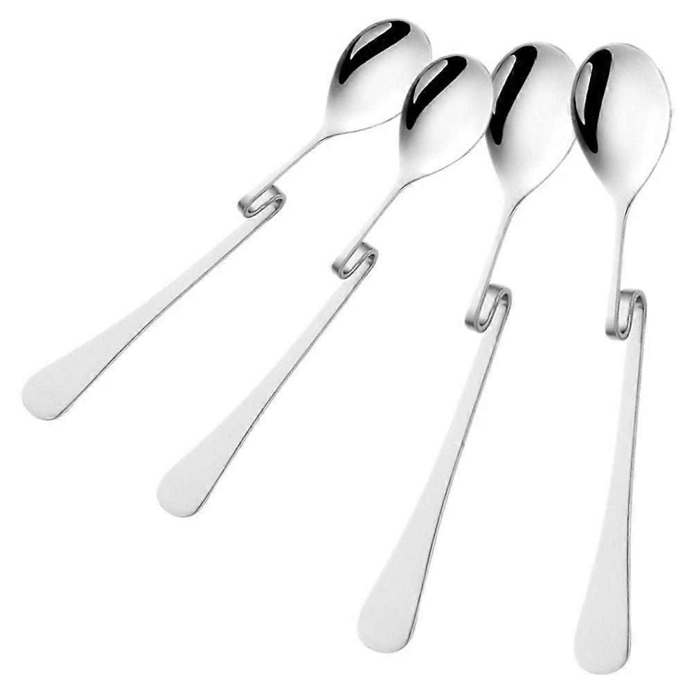 4pcs Stainless Steel Curved Coffee Spoons for Mixing Beverages, Espresso, Milk, and Juice – Practical Kitchen Stirring Tools for Desserts and Drinks