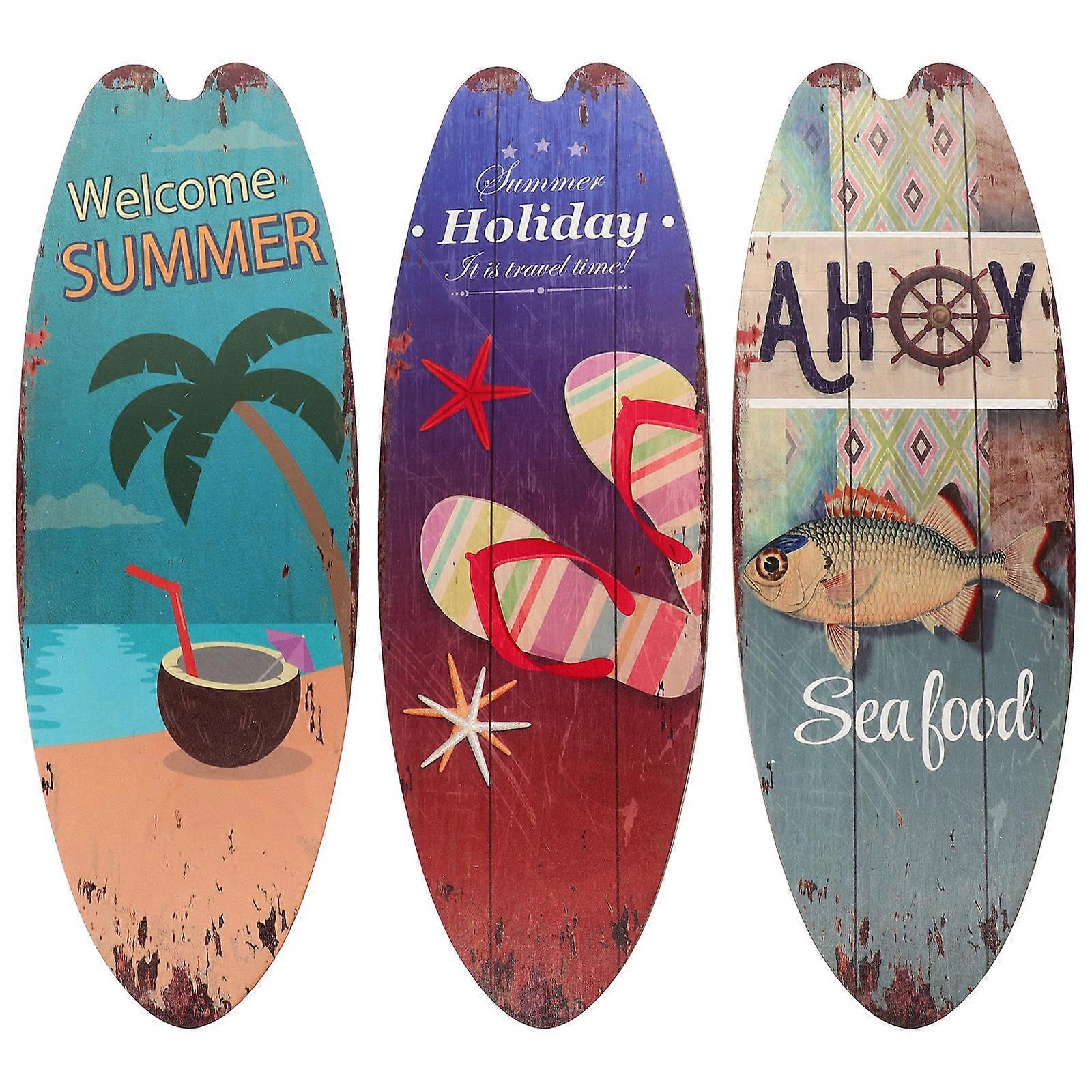 Hanging Surfboard Plaque Wall Hanging Decors Outdoor Decoration Coastal Inspired 3Pcs