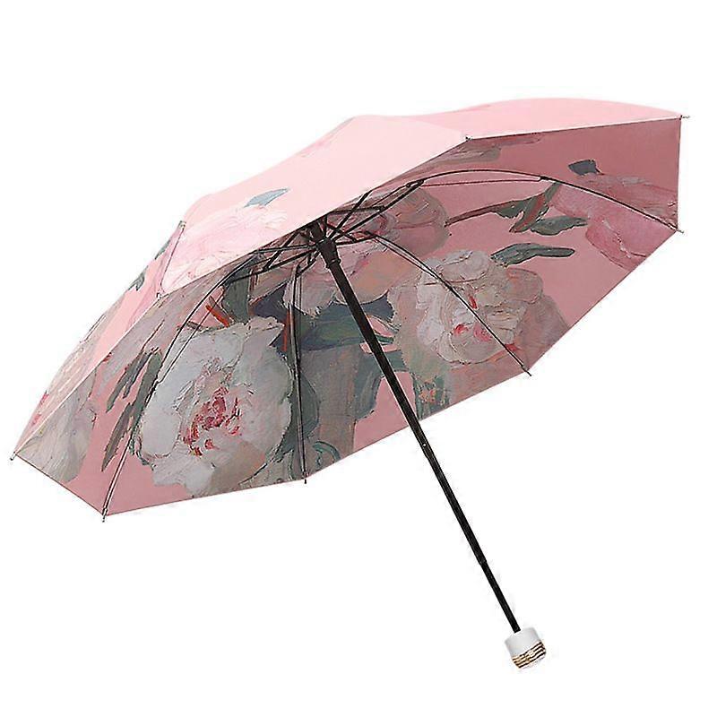 Double layer parasol - UPF50+ black UV protection - double-sided flower print -