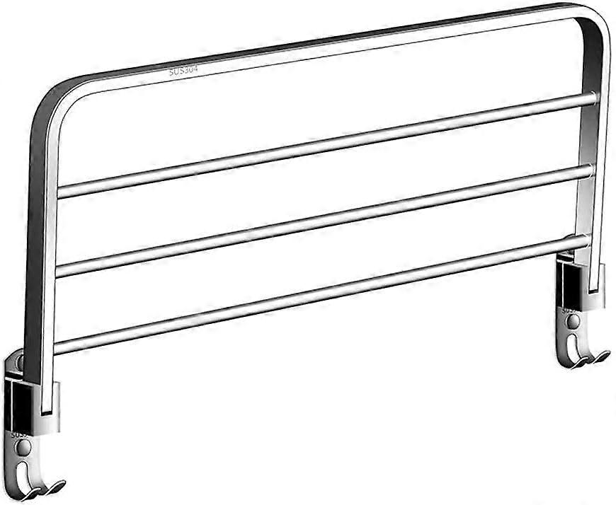 Bathroom towel holder, singlelayer, wallmounted stainless steel 304, 90° foldable, towel holder with hooks, shelf with 3 towel bars, 40 cm.