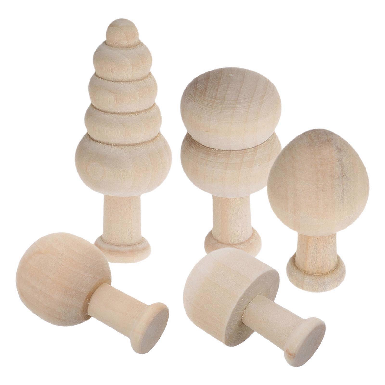 Mushroom Shaped Toys Mini Statue Wooden Mushrooms And Trees For Painting Graffiti Compact Style 5Pcs