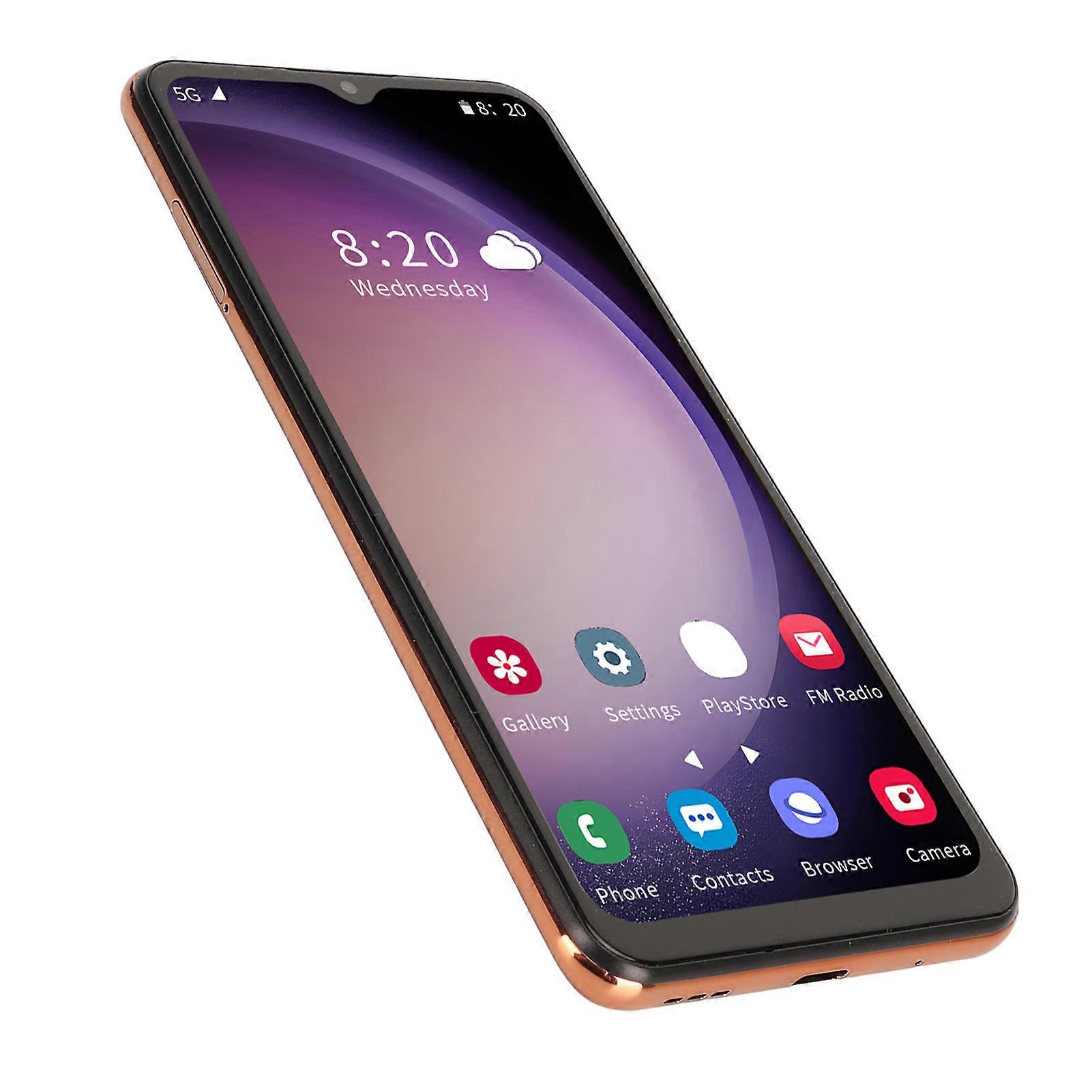 S23 6.52in Smart Phone HD Full Screen Unlocked Cell Phone 5G WIFI Ultra Thin Mobile Phone for Study Work Entertainment 100‑240V Gold EU Plug