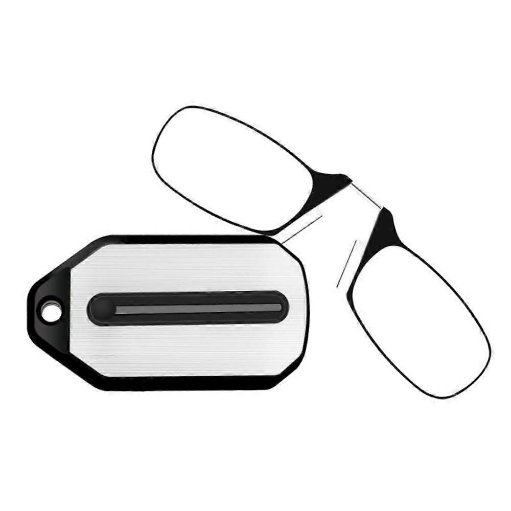 Portable Foldable Reading Glasses, Nose Clip Reading Glasses Frame for Men and Women, Mini Folding Clip Nose Reading Glasses with Keyring Case (1.00)