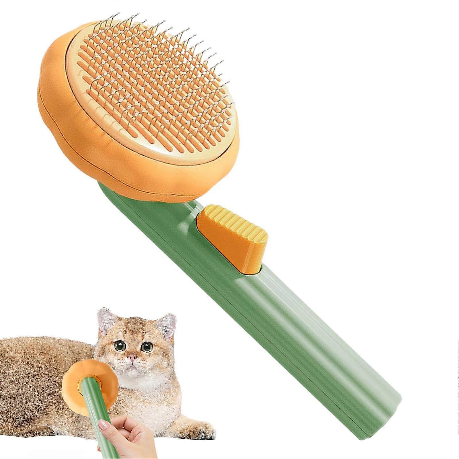 Pet Brush for Long-Haired Dogs and Cats, Self-Cleaning Pumpkin Shaped Comb, Gentle De-Shedding Tool for Puppies and Kittens