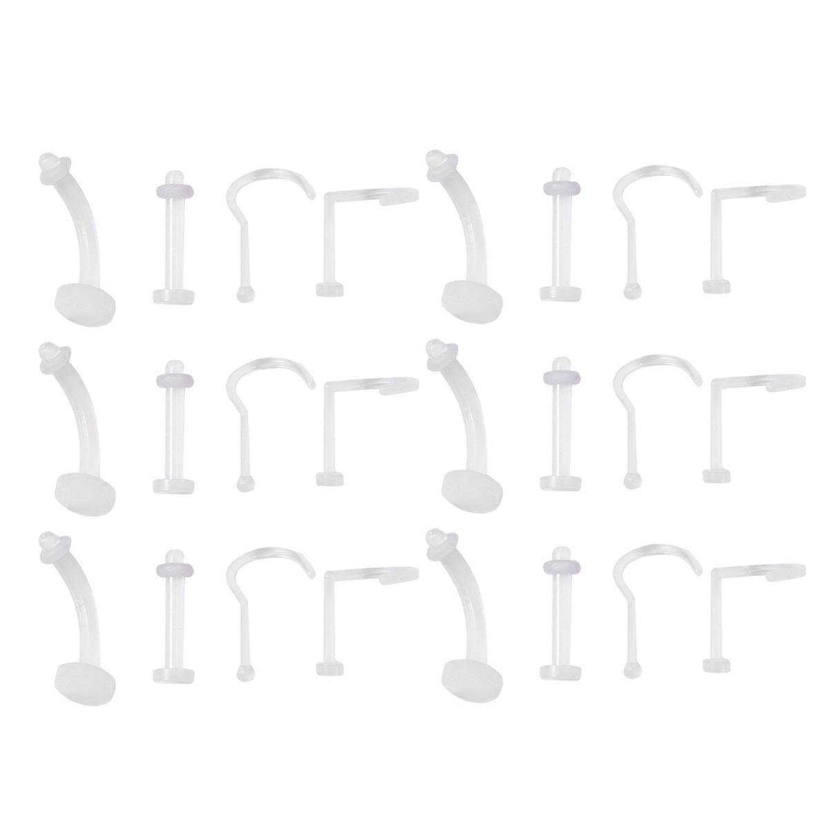 Esnek Stud Burun Takı Şeffaf Kaş Piercing Dudak Halkası 1.5x0.3cm Akrilik 40 Adet