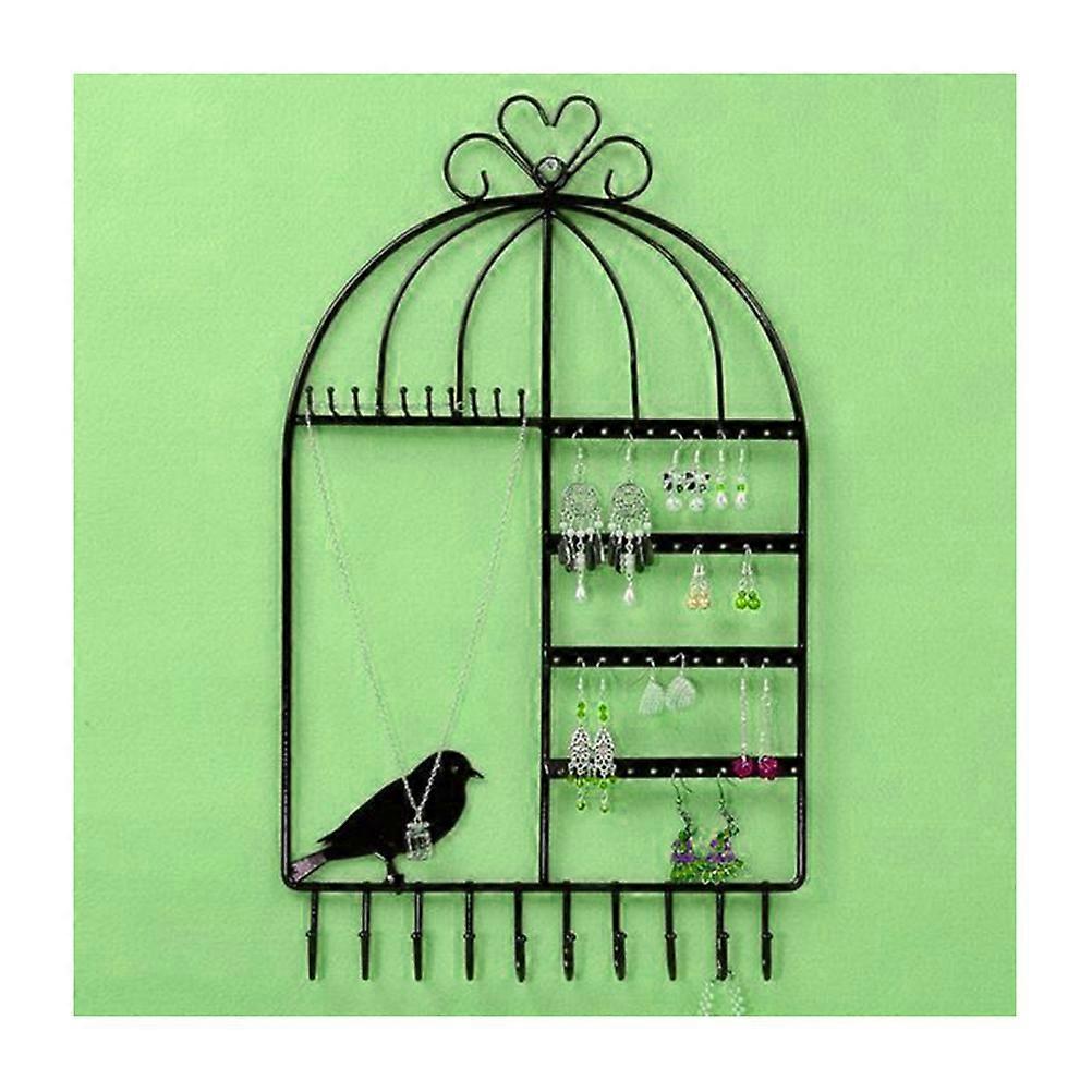Black Metal Birdcage Shaped Earring Rack Holder for Display Use Keeps Jewelry Dust Free Portable and Practical