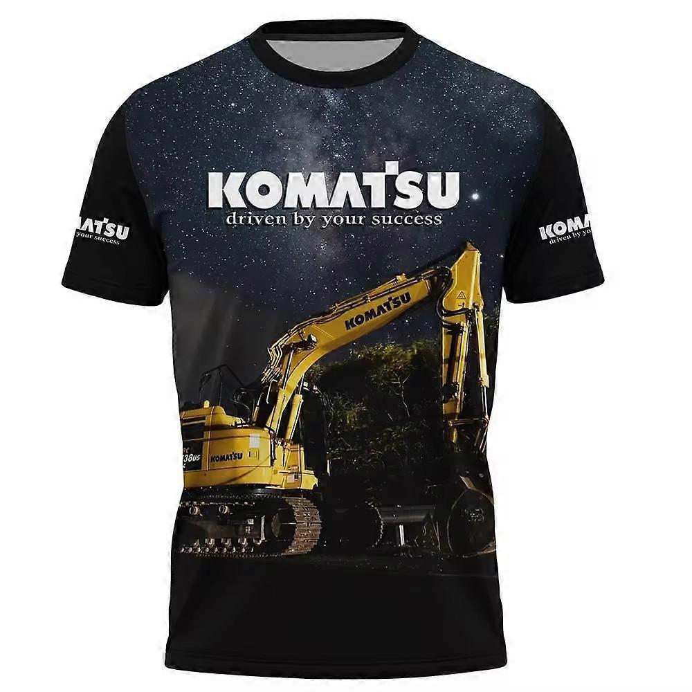 Graafmachine Bouwmachines 3D-printen T-shirts Heren Zomer Sport Korte Mouwen T-shirt Komatsu O-hals Shirt Tees Tops
