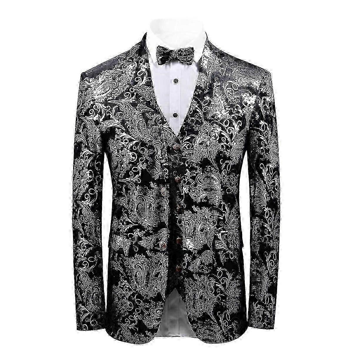 Herr Lyx Paisley Gold Print Slim Fit Knapp Dunjacka Kavaj Stylish Formell Glänsande Kavaj