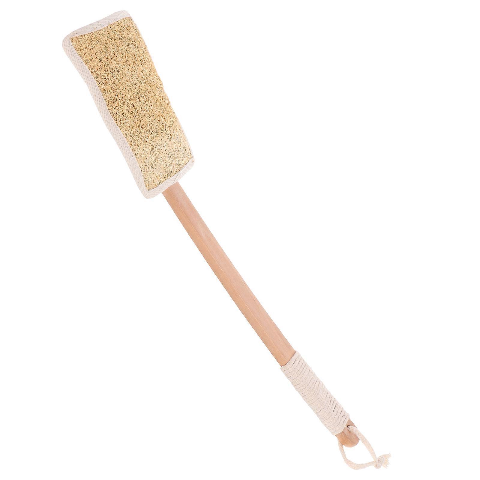 Loofah Bath Brush with Long Wooden Handle for Back Scrubbing and Exfoliating during Shower Beige