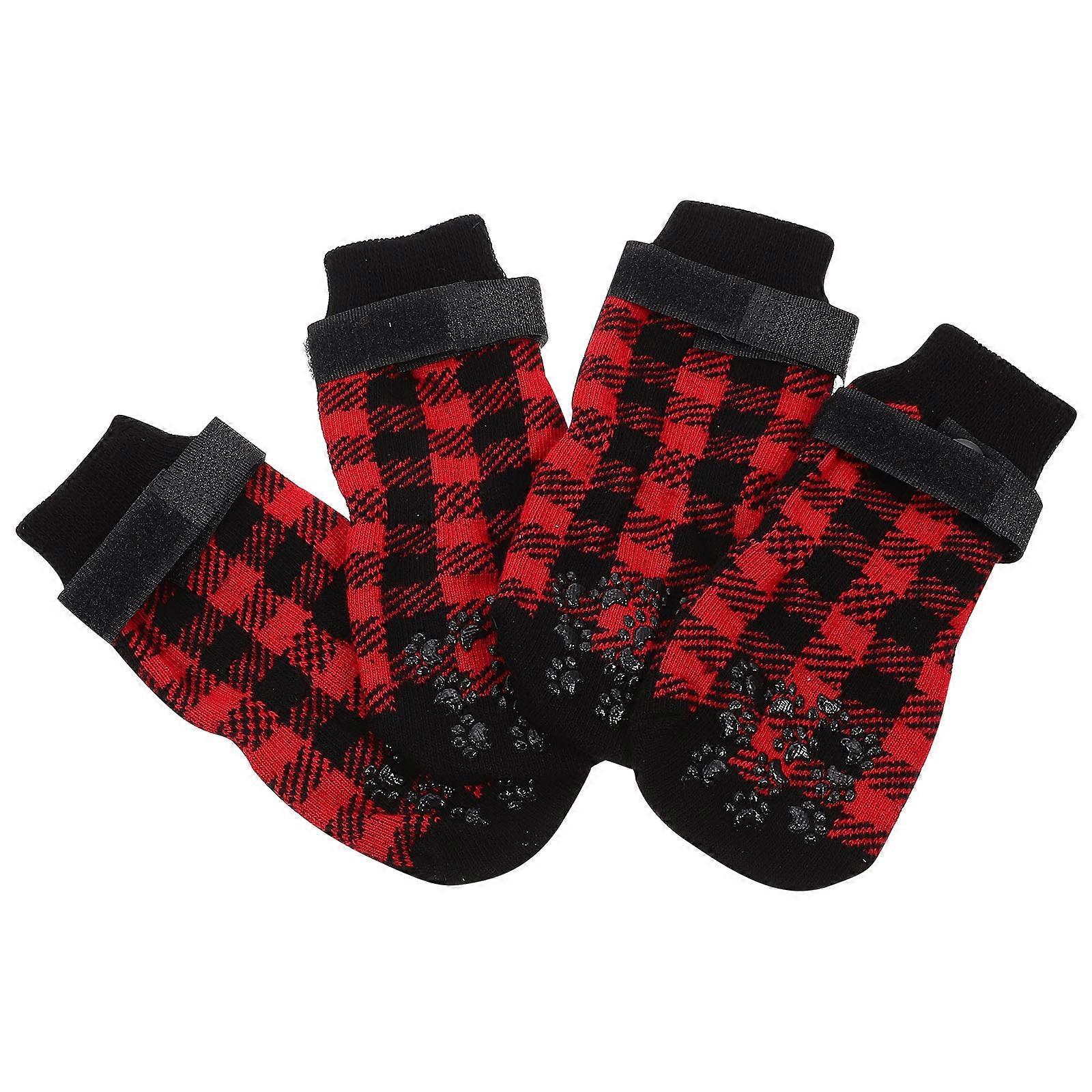 Christmas Pet Paw Socks 4 Pack, Non Slip, Breathable Cotton Dog Foot Socks for Indoor Warmth and Scratch Protection