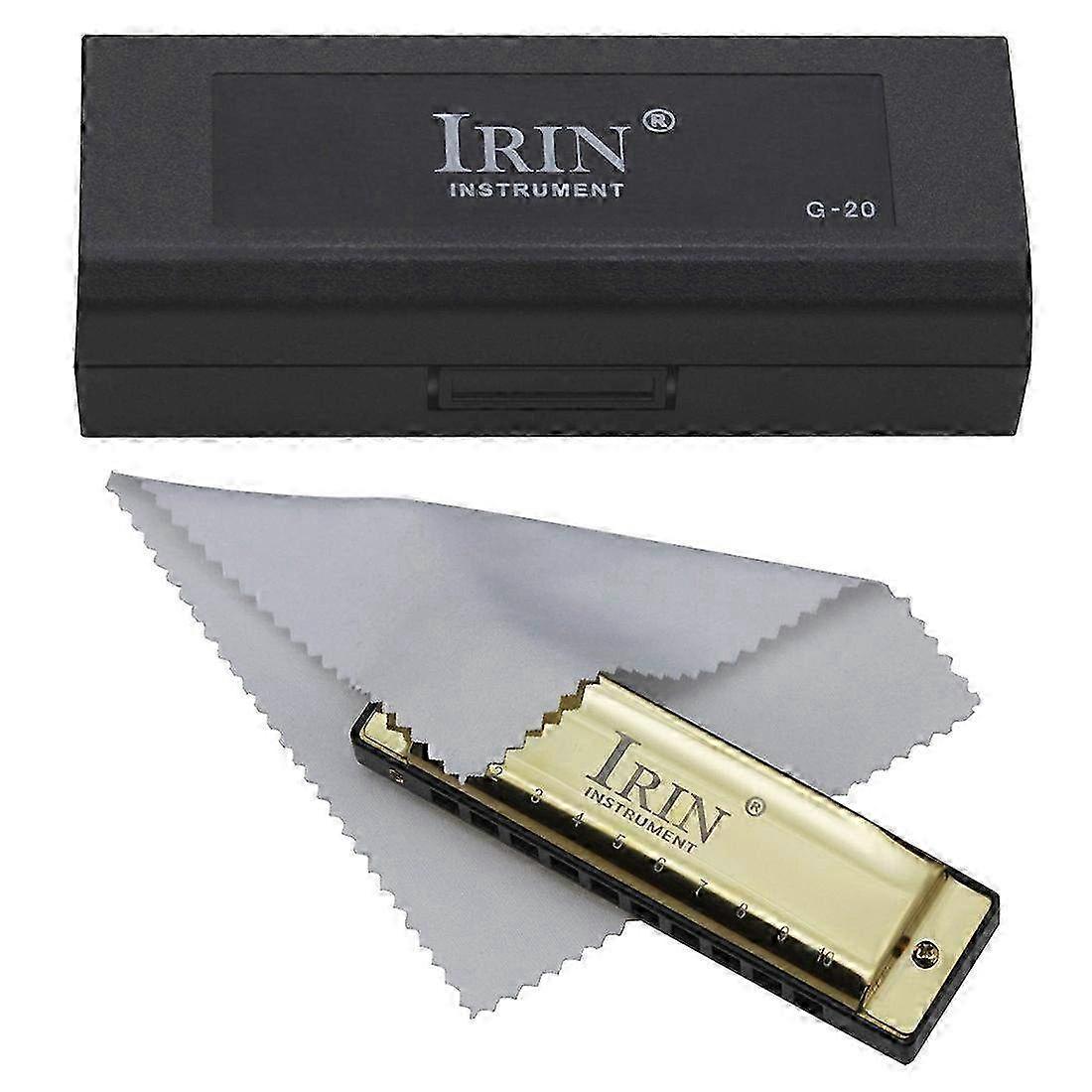 20-Tone G Key Harmonica with 10 Holes and Storage Box - Professional Quality Gold Harmonica for Musicians & Beginners