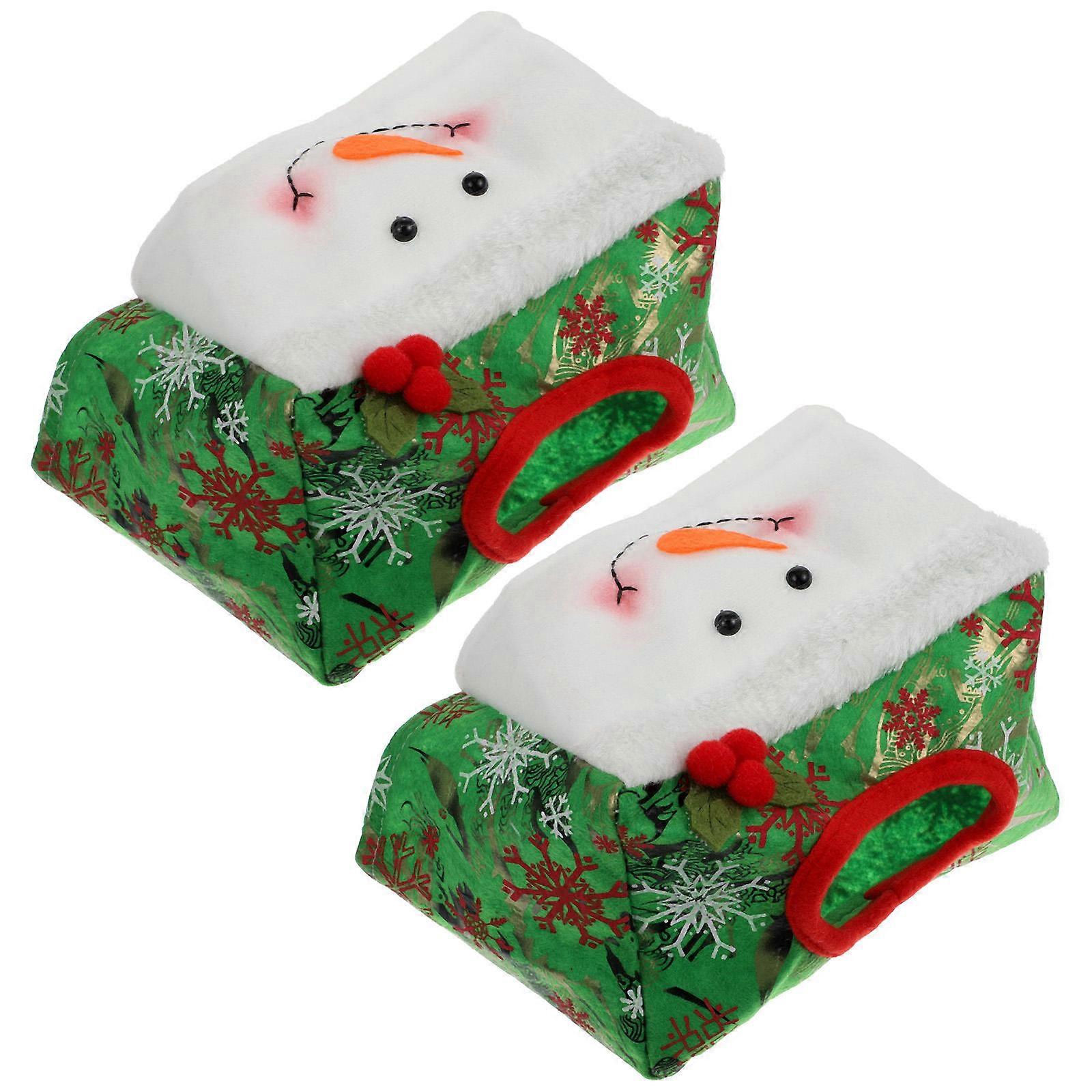 Cute Rectangular Facial Tissue Box Holders For Holiday Use Green Non-Woven Material Tissue Storage 2Set