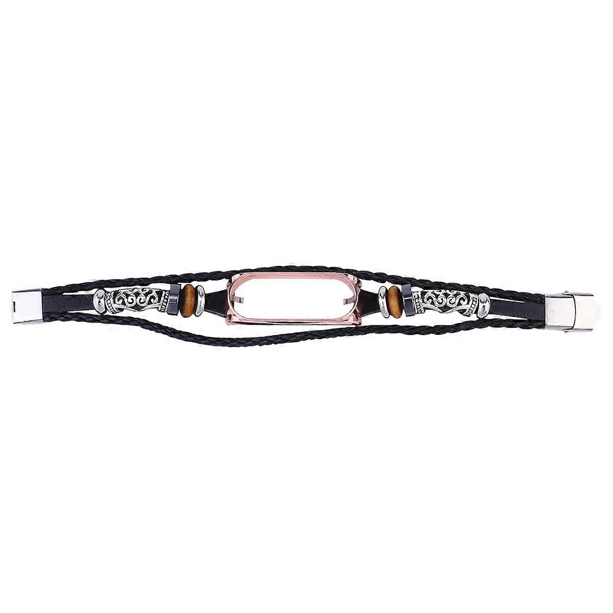 Beaded Watch Strap with Durable Buckle for Wearing Black Zinc Alloy and 4