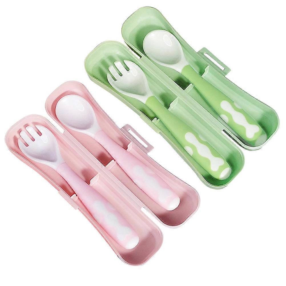 Baby Spoon and Fork Set Made of Durable PP Material Pink Bendable 360 Degrees for Infant Feeding Suitable for 3 Months and Up