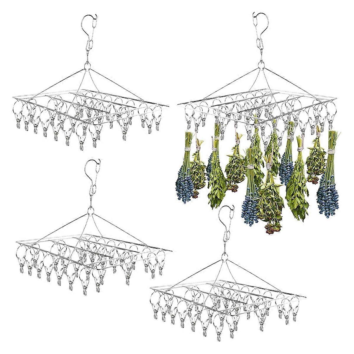 4-Piece Hanging Herb Drying Rack - Stainless Steel with 30 Hooks, Space-Saving for Fresh and Aromatic Herbs