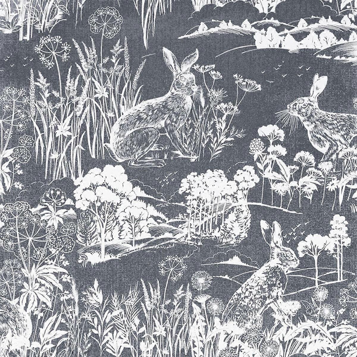 Meadow Hare Wallpaper Navy Blue Arthouse 909606