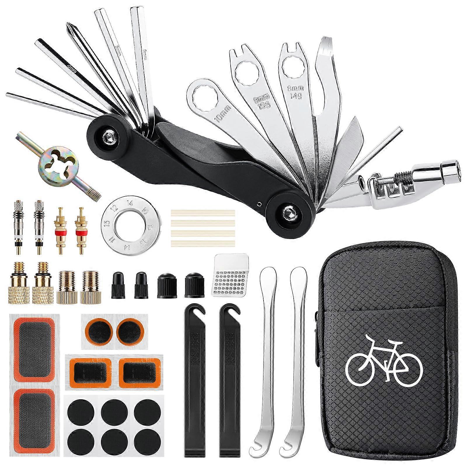 Bike Repair Tool Kit 17 in 1 with Tire Patch Set for Mountain and Road Bicycle Maintenance