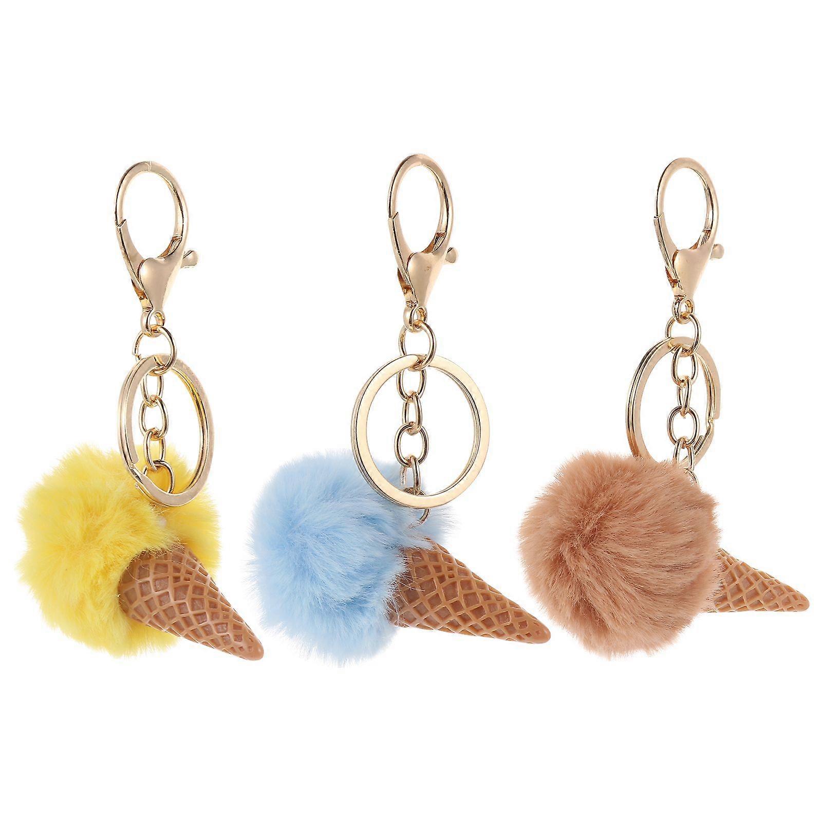 3 Pcs Adorable Bag Keys Decorative Plush Ice Cream Hanging Pendants Key Chains