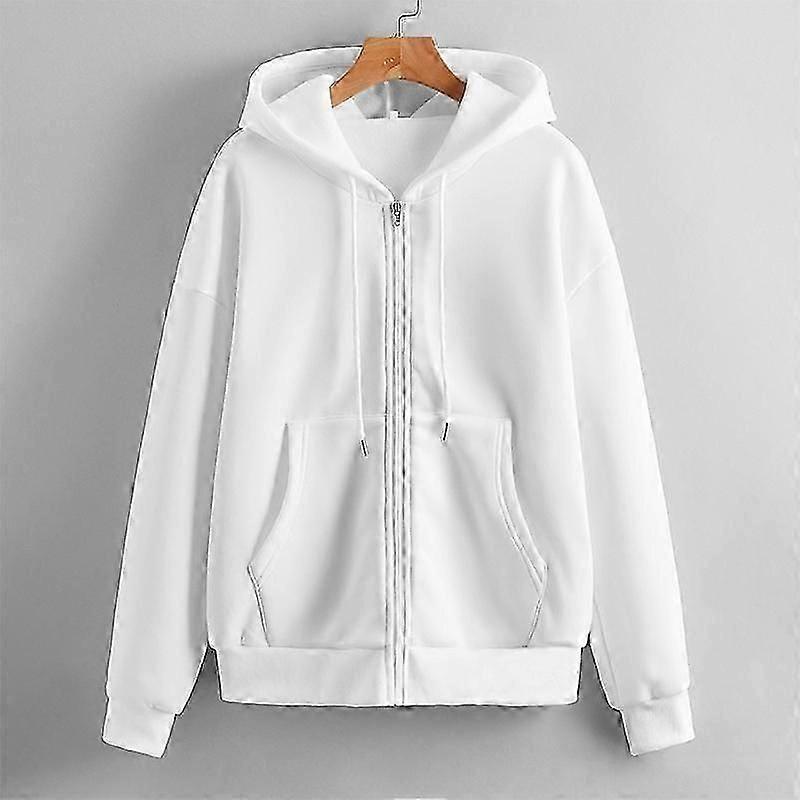 Women's Fleece Sweatshirt Solid Color Long Sleeve Jacket with Zipper Casual Loose Top for Comfortable Outerwear