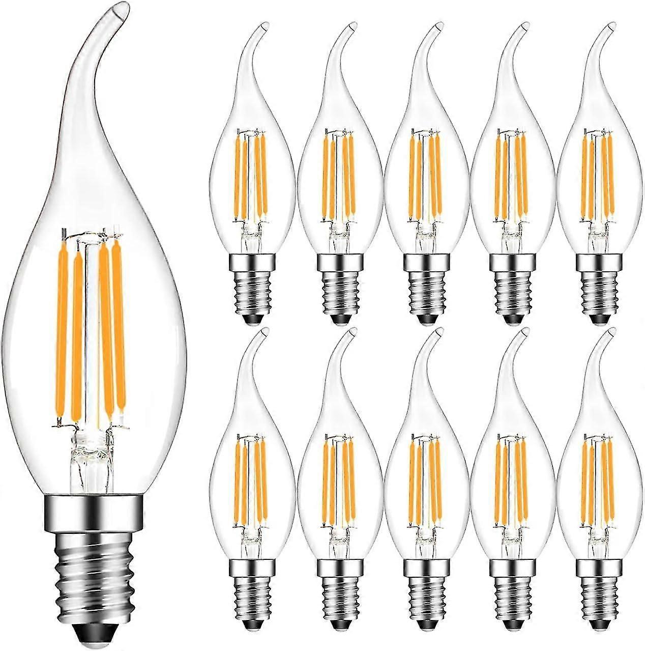 Pack de 10 ampoules à filament LED E14 4W, forme de bougie de flamme, blanc chaud 2700K, angle de faisceau de 360, non dimmable