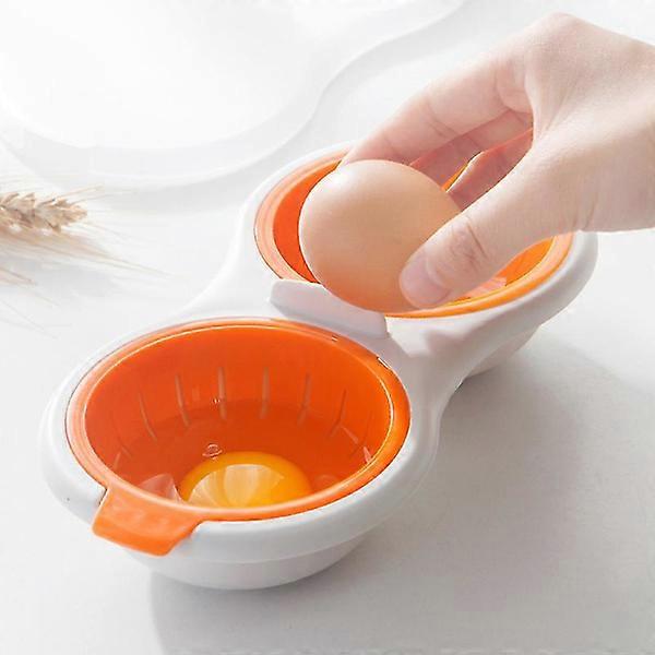 Double Layer Non-Stick Microwave Egg Poacher and Steamer with Lid for Kitchen Egg Cooking (Orange)