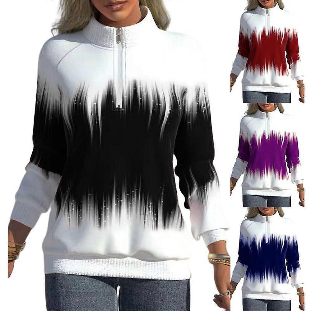 Ombre Print Zip-Up Long Sleeve Mock Neck Sweatshirt