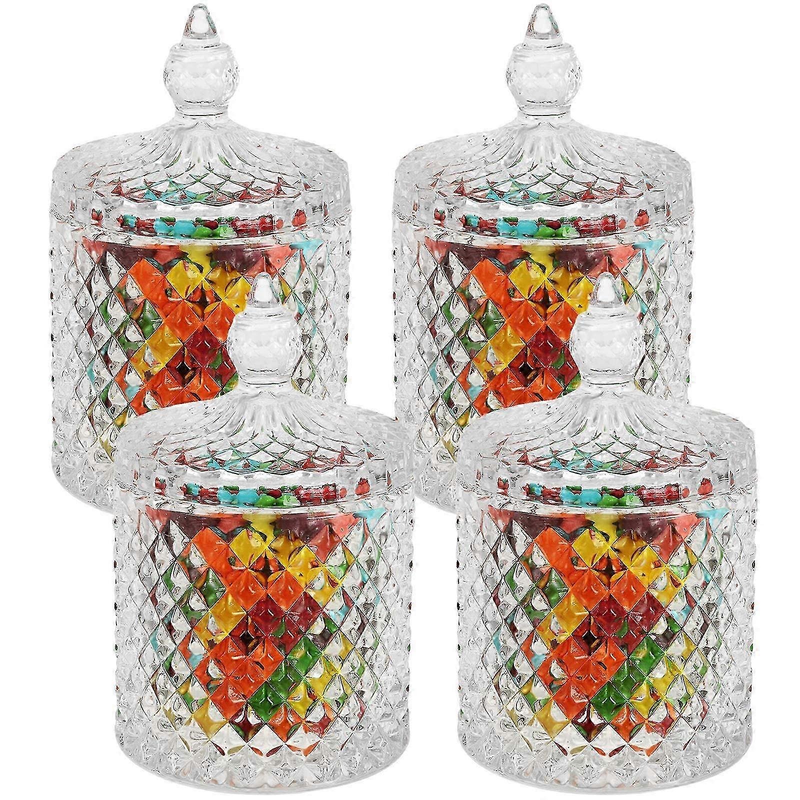 4 Pack Crystal Diamond Faceted Jars for Candy Dish & Cookie Tin