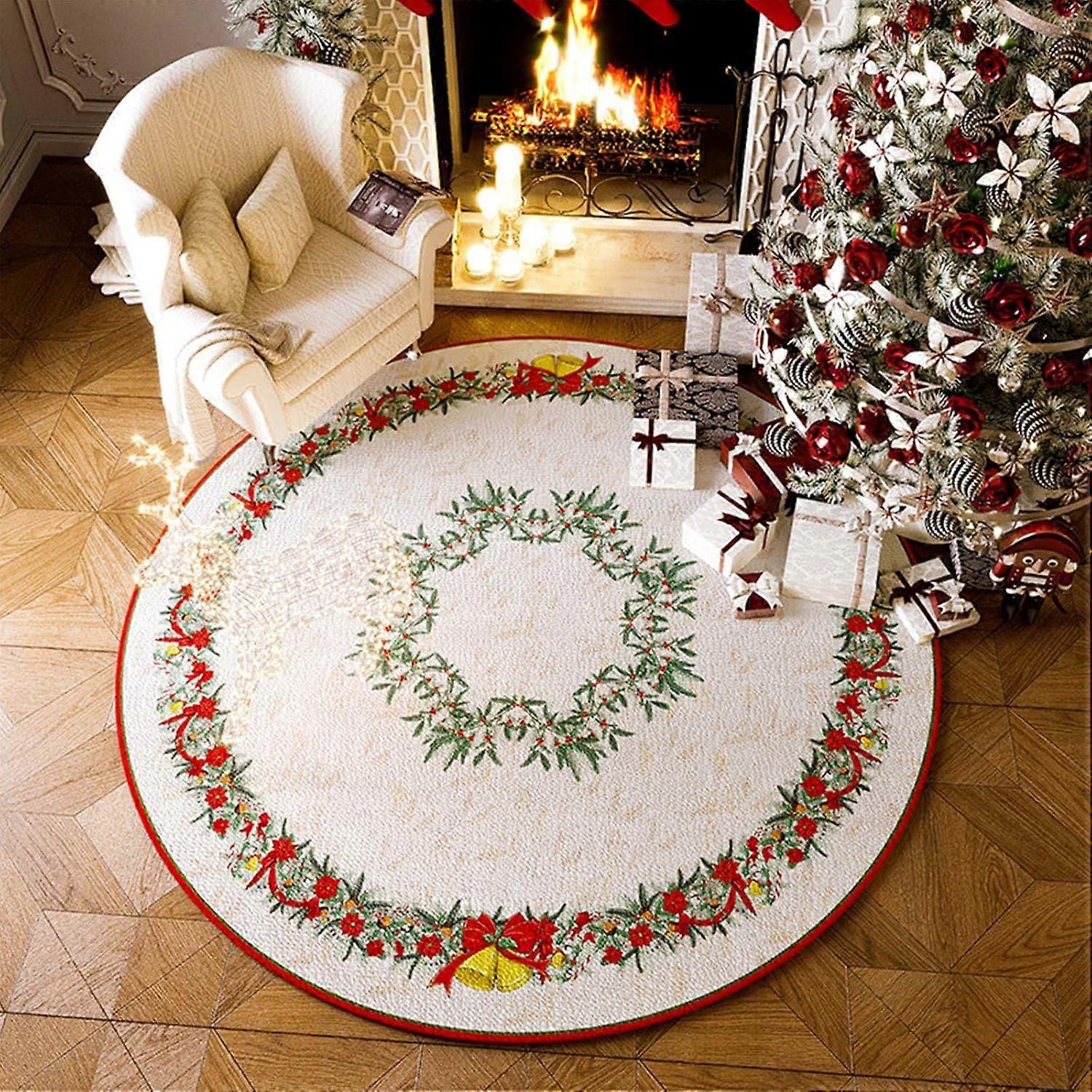 60x60cm Faux Fur Christmas Tree Skirt with Bell Design, Velvet Tree Mat
