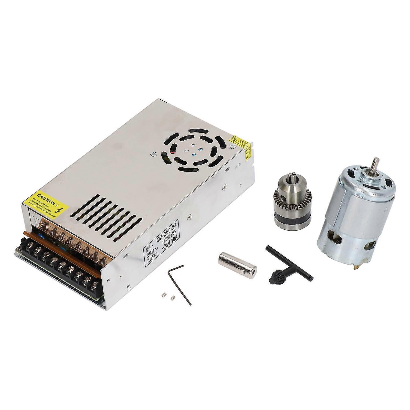 24V DC Motor (1000RPM, Large Torsion) – Speed-Adjustable, Reversible, Low-Noise | For Hand Drill/Lathe + Connecting Rod, Drill Chuck, Power Supply