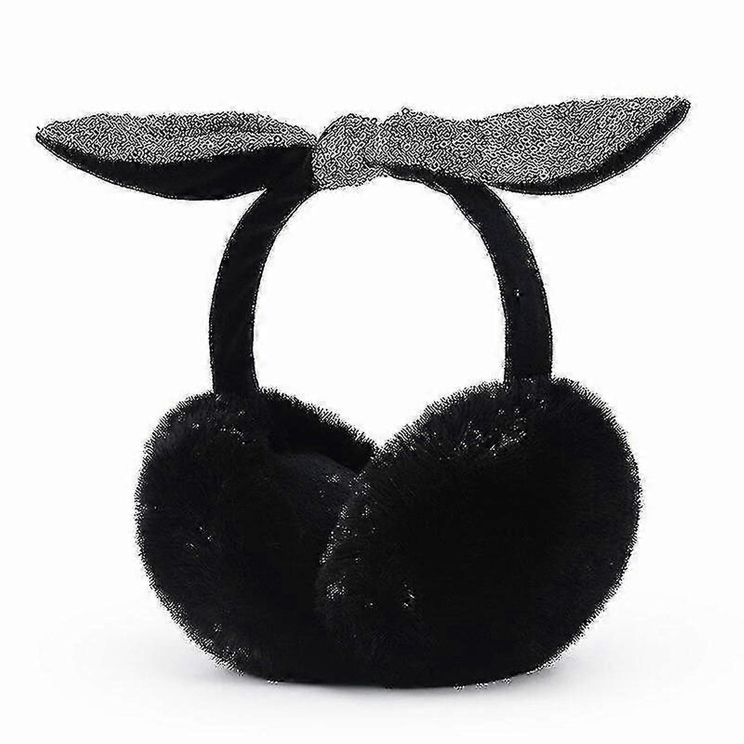 イヤーマフ 保温性 女性用 冬用 厚手 折りたたみ式 イヤーウォーマー 猫耳 ブラック