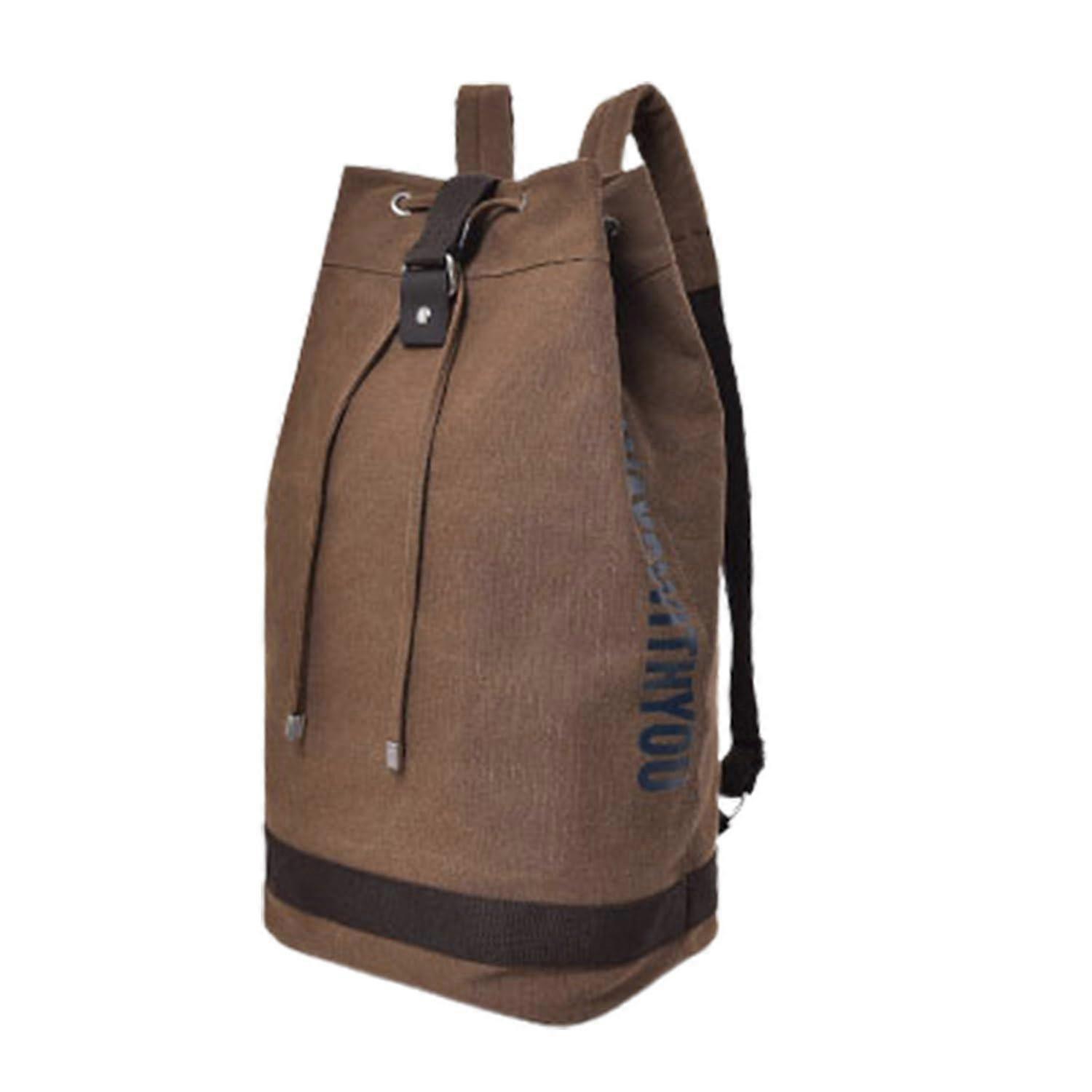 Large Capacity Drawstring Backpack for Outdoor Sports, Adjustable Canvas Travel Bag for Men and Women, Army Coffee Color, Size L